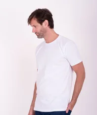 Model in a boxy cotton t-shirt and jeans